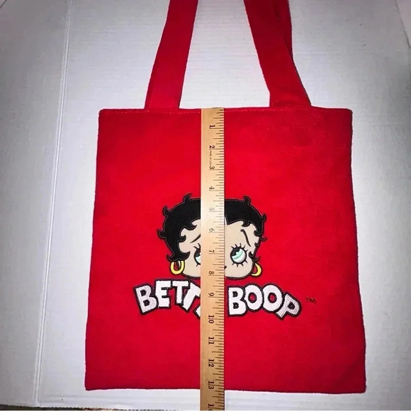 Vintage Y2K Betty Boop Tote Bag 2004 Red Terry Cloth Pocket Shoulder Straps - Picture 10 of 11